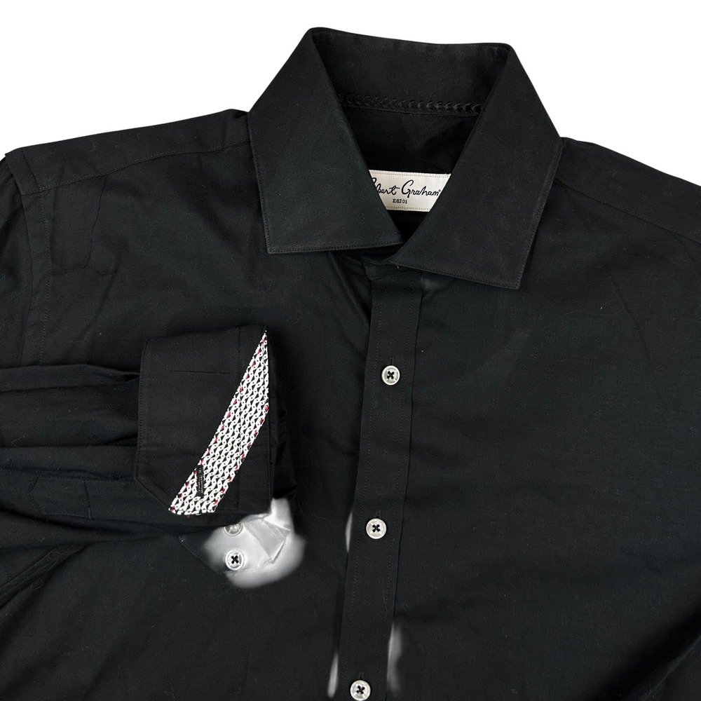 Robert Graham Mens Black Jacquard Long Sleeve Button Down Contrast Cuffs 15.5 39